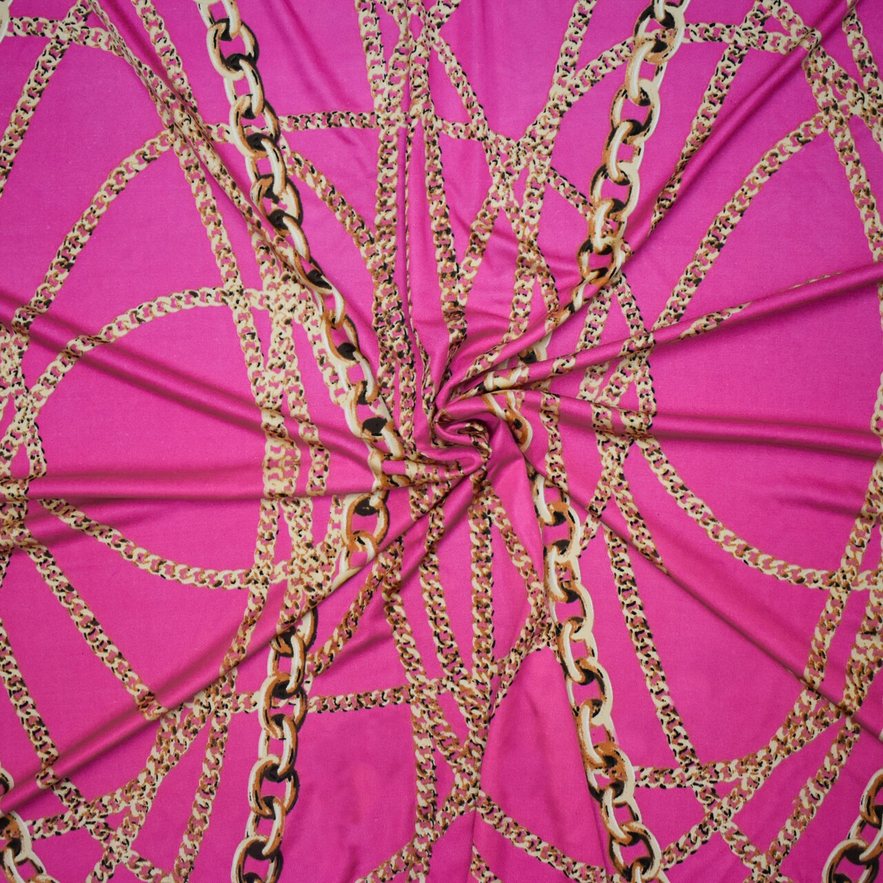 Hot Pink-Beige-Multi Chain Printed Stretch Silk Jersey Knit By the Yard